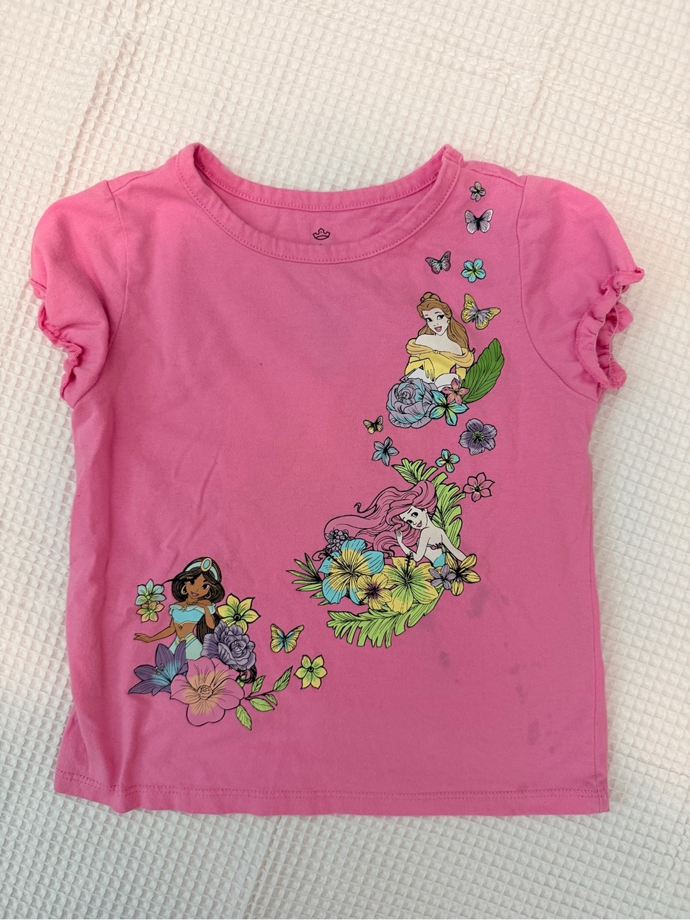 Disney Girls Pink Short-Sleeve Princess Floral Graphic Tee